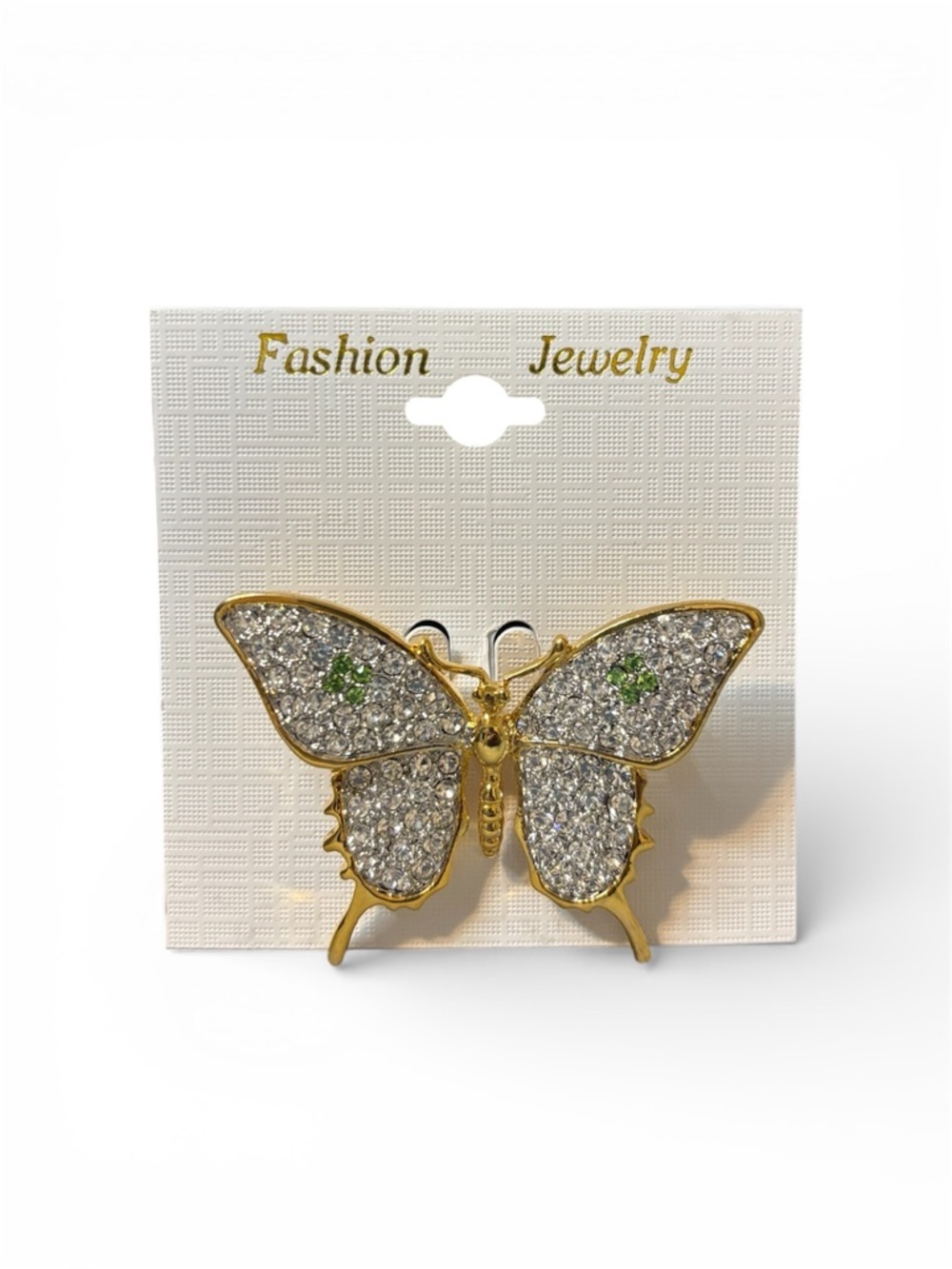 Fashion Jewelry Gold Butterfly Brooch with Clear and Green Accents